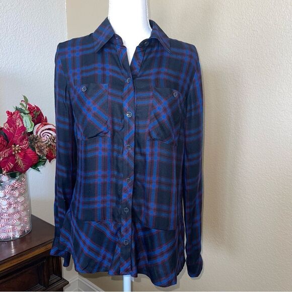 CAbi Moody Style 3431 black plaid button down shirt top size XS - Picture 2 of 3